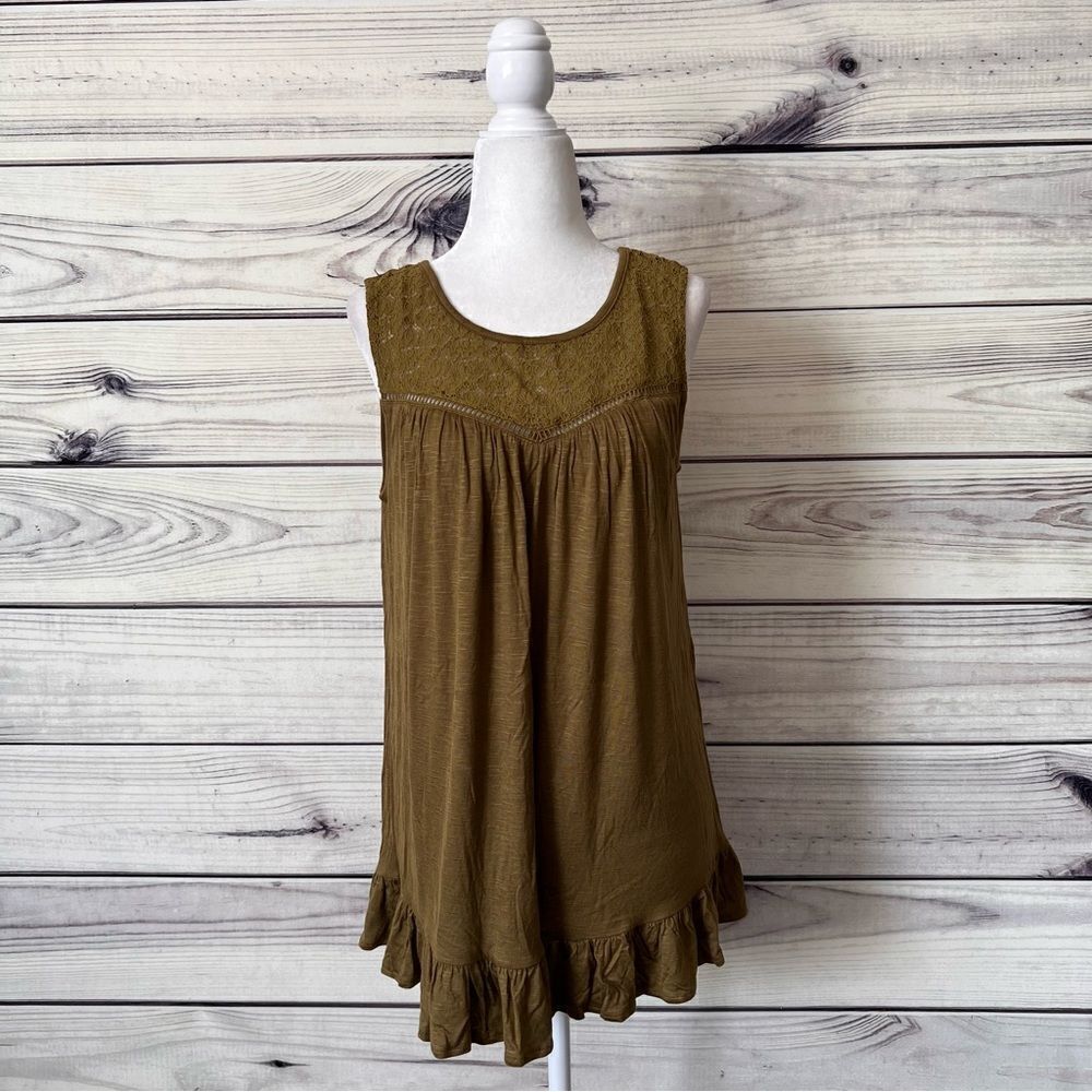 RBX Green Lace Accent Pleated Tank Top